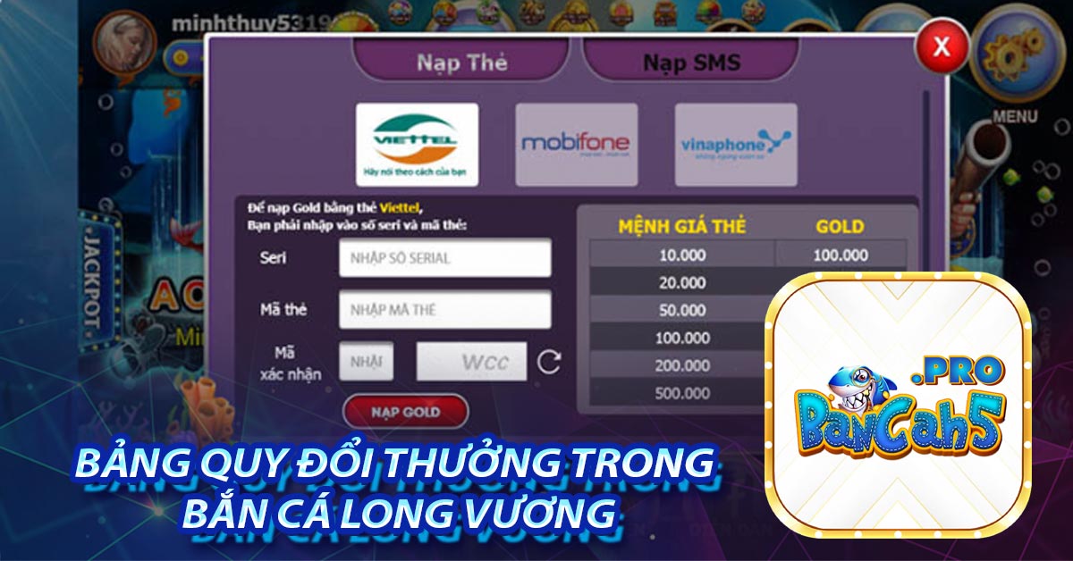 Bảng quy đổi thưởng trong Bắn Cá Long Vương